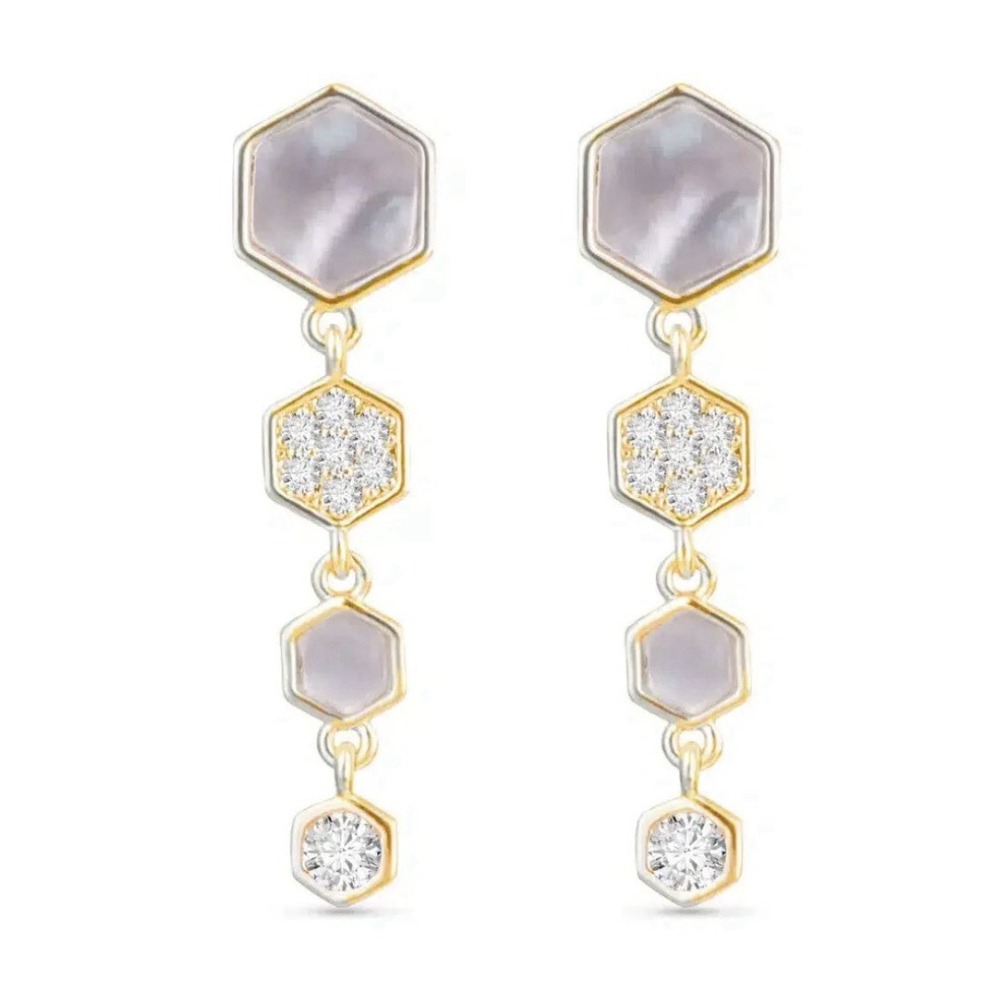 Mother Of Pearl & CZ Hexagon Drop Earrings